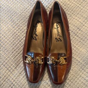 Margaret J Women's Brown Leather Loafers with Gold Accent